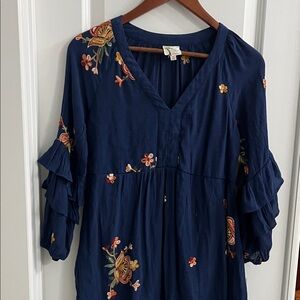 Fig & Flower Navy Floral V-Neck Ruffle Sleeve Dress